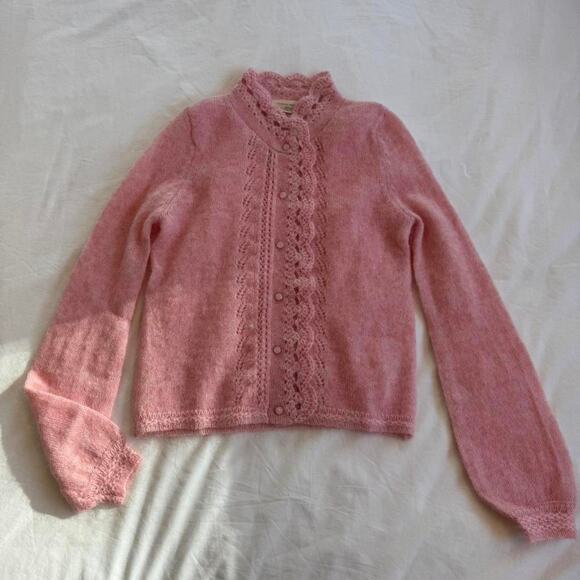 Sezane pink lace cardigan with lace trim - Picture 1 of 4